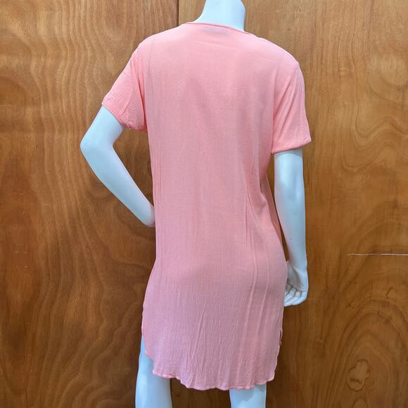 Miss Alenza Pink Nightgown Lace Trim Button Front EU 42 US Medium 36" Length - Picture 2 of 8